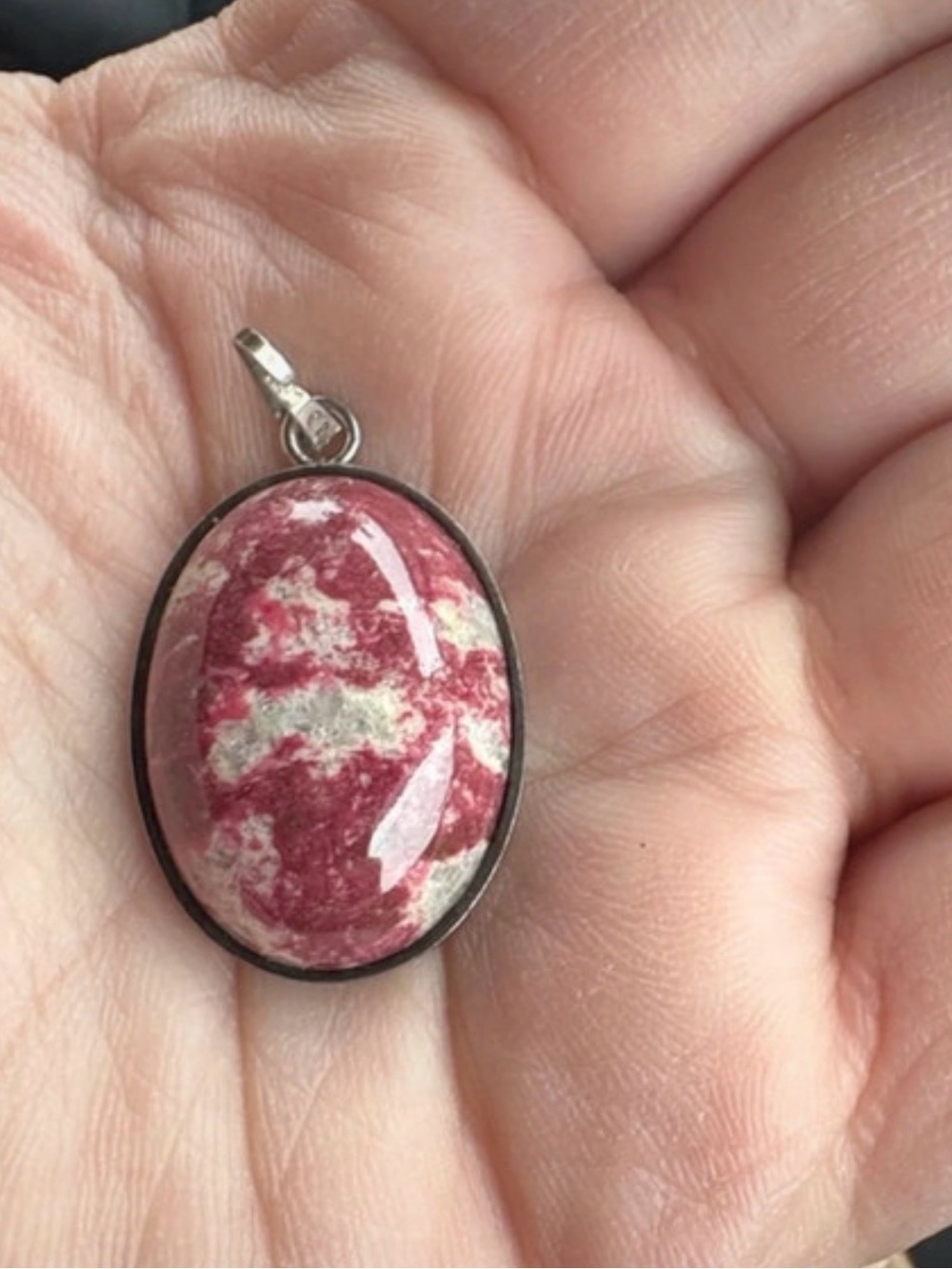 Sterling Silver Pink THulite Oval Pendant